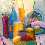Josiane Pinel Debris - 3 citrons - huile et technique mixte - 40x40 cm